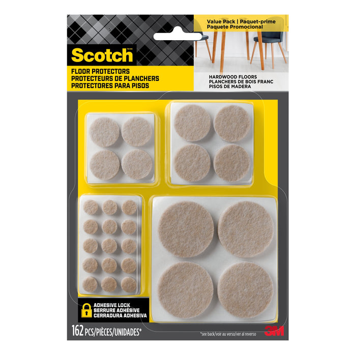 Scotch Felt Pads Value Pack, SP845-NA, Beige, 162 Pack