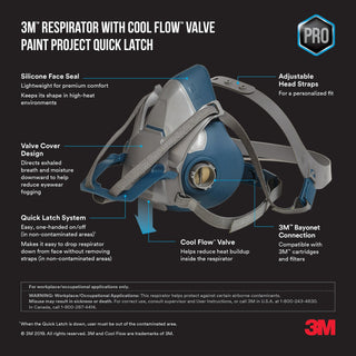 3M Paint Project Respirator with Quick Latch 6502QLPA1-A-PS, SizeMedium, 1 Ea/Pk