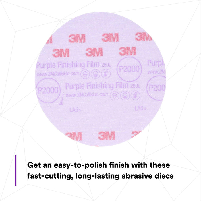 3M Hookit Purple Finishing Film Abrasive Disc 260L, 30666, 6 in,
P2000