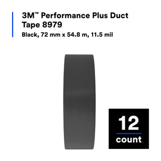 3M Performance Plus Duct Tape 8979, Black, 72 mm x 54.8 m, 12.1 mil