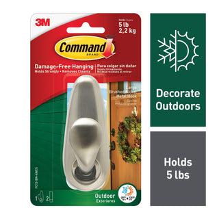 Command Outdoor Large Metal Hook Brushed Nickel FC13-BN-AWES, 1 hook