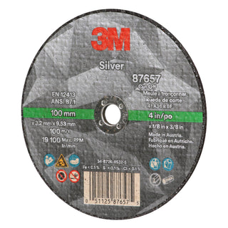 3M Silver Cut-Off Wheel, 87657, Type 1, 4 in x 1/8 in x 3/8 in