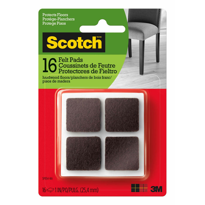 Scotch Felt Pads Square, SP854-NA, 1 inch, Brown