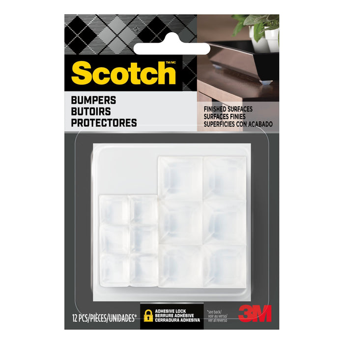 Scotch Square Bumpers, SP955-NA, 1/2 in and 3/4 in, Clear, 12pk