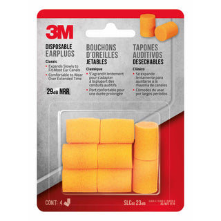 3M Disposable Classic Earplugs, 90580H4-C, 4 pairs/pack