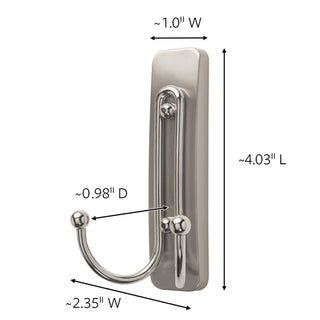 Command Large Brushed Nickel Double Hook, 17036BN-ES, 1 Hook, 1 Strip