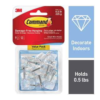 Command Clear Small Wire Hooks 17067CLR-9ES, 9 small wire hooks