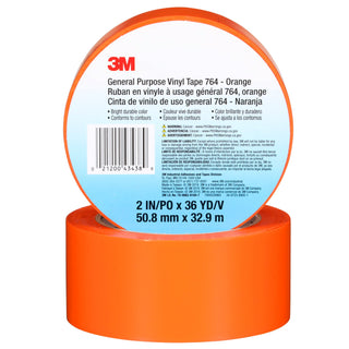 3M General Purpose Vinyl Tape 764, Orange, 3 in x 36 yd, 5 mil, 12 Roll/Case