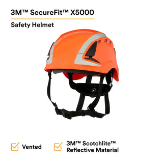 3M SecureFit Safety Helmet, X5007VX-ANSI,  Orange, vented, 1Ea/Box