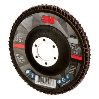 3M Flap Disc 769F, 40+, T29, 4-1/2 in x 7/8 in