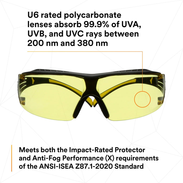3M SecureFit 400 Series Safety Glasses SF403XSGAF-YEL, Yellow/Black