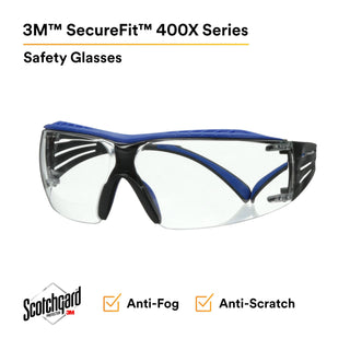 3M SecureFit 400 Series Safety Glasses SF401XSGAF-BLU, Blue/Gray