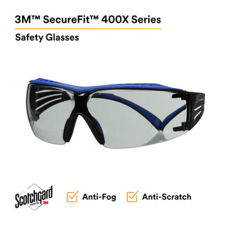 3M SecureFit 400 Series Safety Glasses SF407XSGAF-BLU, BLU/GRY