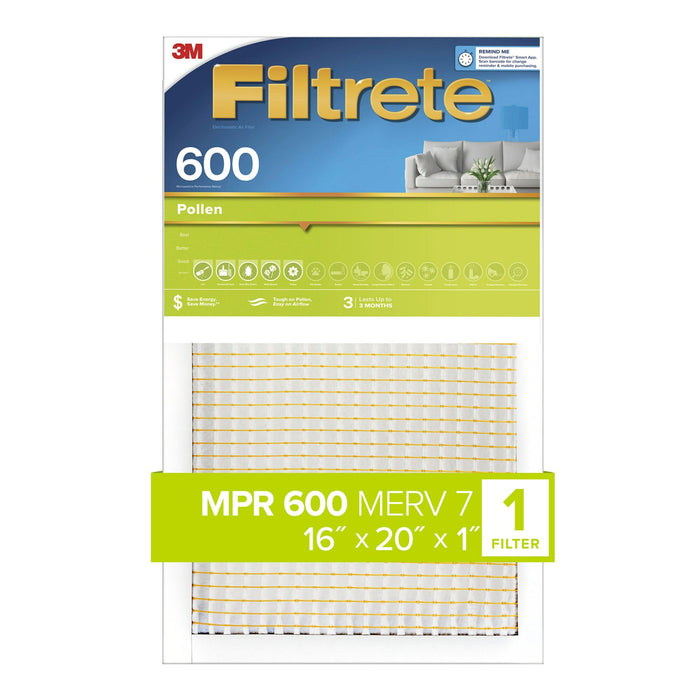 Filtrete Pollen Air Filter, 600 MPR, 9830-4, 16 in x 20 in x 1 in