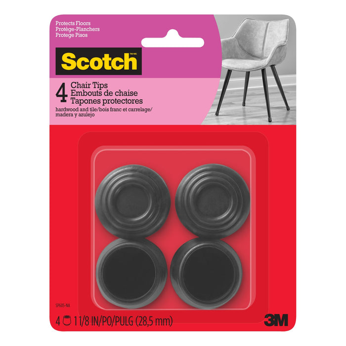Scotch Chair Tips SP605-NA, Black Rubber 1-1/8-in 4/pk