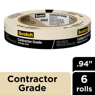 Scotch® Contractor Grade Masking Tape 2020-24EP6, 0.94 in x 60.1 yd(24mm x 55m)