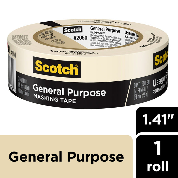 Scotch® General Purpose Masking Tape 2050-36AP, 1.41 in x 60.1 yd (36mmx 55m)