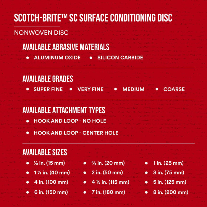 Scotch-Brite Surface Conditioning Disc, SC-DH, A/O Coarse, 7 in x NH,
w/Scrim