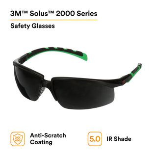 3M Solus 2000 Series, S2050AS-BLK, Black/Green Temples