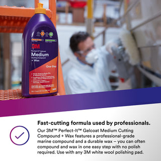 3M Perfect-It Gelcoat Medium Cutting Compound + Wax, 36106, 1 quart(946 mL)