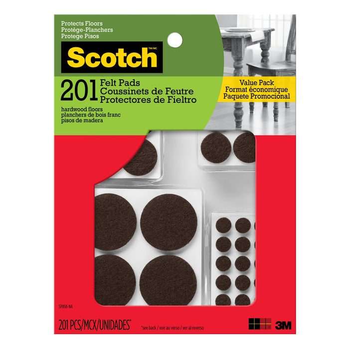 Scotch Felt Pads SP858-NA, Round, Brown Assorted 201/pk