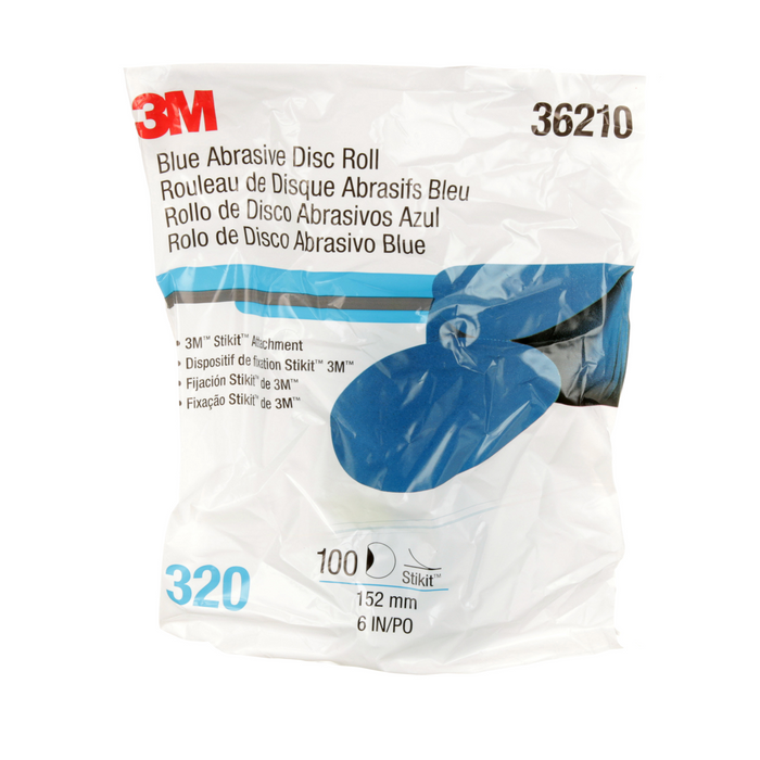 3M Stikit Blue Abrasive Disc Roll 36210, 6 in, 320 Grade, 100 Discs/Roll