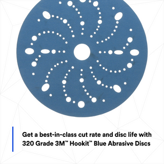 3M Hookit Blue Abrasive Disc 321U, 36180, 6 in, 320 grade, Multi-hole