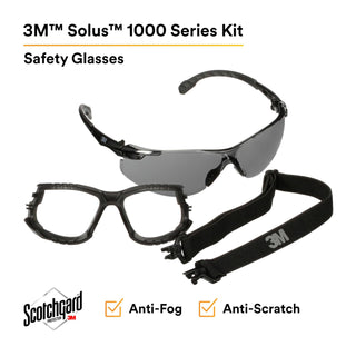 3M Solus 1000 Series, S1502SGAF-KT, Blk Temples, Scotchgard Anti-Fog Coating