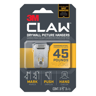 3M CLAW Drywall Picture Hanger 45 lb with Temporary Spot Marker 3PH45M-3EF