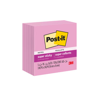 Post-it® Super Sticky Notes 654-5SSNP, 3 in x 3 in (76 mm x 76 mm), Neon Pink