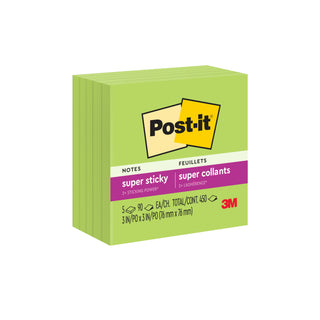 Post-it® Super Sticky Notes 654-5SSLE, 3 in x 3 in (76 mm x 76 mm), Limeade