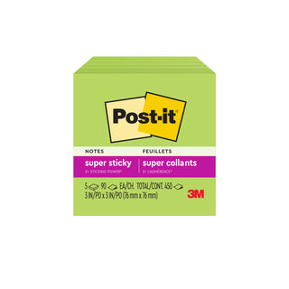 Post-it® Super Sticky Notes 654-5SSLE, 3 in x 3 in (76 mm x 76 mm), Limeade