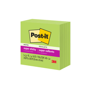 Post-it® Super Sticky Notes 654-5SSLE, 3 in x 3 in (76 mm x 76 mm), Limeade