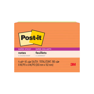 Post-it® Super Sticky Notes 6845-SSPL, 8 in x 6 in (203 mm x 152 mm)