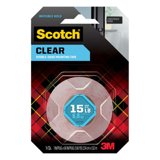 Scotch® Clear Double-Sided Mounting Tape 410S, 1 in x 60 in (2.54 cm x 1.52 m)