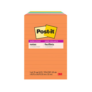 Post-it® Super Sticky Notes 660-5SSUC, 4 in x 6 in (101 mm x 152 mm)