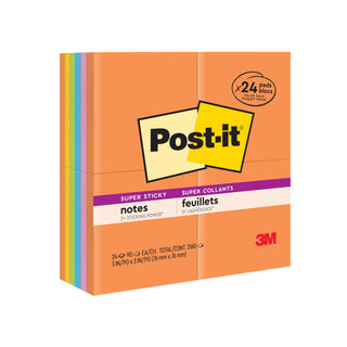 Post-it® Super Sticky Notes 654-24SSAU, 3 in x 3 in (76 mm x 76 mm)