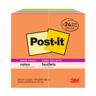 Post-it® Super Sticky Notes 654-24SSAU, 3 in x 3 in (76 mm x 76 mm)