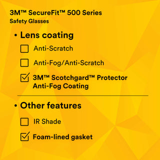 3M SecureFit 500 Series SF507SGAF-BLK-FM, Black, Scotchgard Anti-Fog Coating