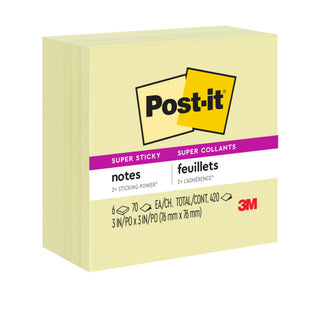 Post-it® Super Sticky Notes 654-6SSCY, 3 in x 3 in (76 mm x 76 mm)