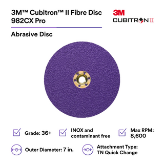 3M Cubitron II Fibre Disc 982CX Pro, 36+, TN Quick Change, 7 in, Die
TN700BB