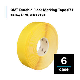 3M Durable Floor Marking Tape 971, Yellow, 2 in x 36 yd, 17 mil, 6Roll/Case