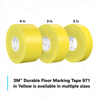 3M Durable Floor Marking Tape 971, Yellow, 2 in x 36 yd, 17 mil, 6Roll/Case