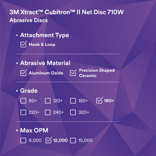 3M Xtract Cubitron II Net Disc 710W, 180+, 6 in x NH, Die 600Z,
50/Carton