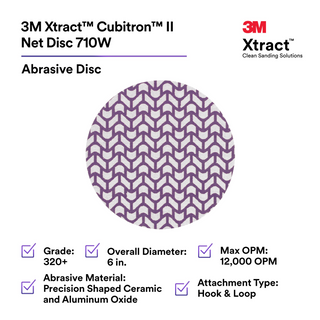 3M Xtract Cubitron II Net Disc 710W, 320+, 6 in x NH, Die 600Z,
50/Carton