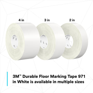 3M Durable Floor Marking Tape 971, White, 3 in x 36 yd, 17 mil, 4 Rolls/Case