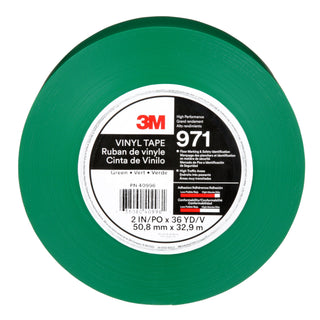 3M Durable Floor Marking Tape 971, Green, 2 in x 36 yd, 17 mil, 6 Rolls/Case