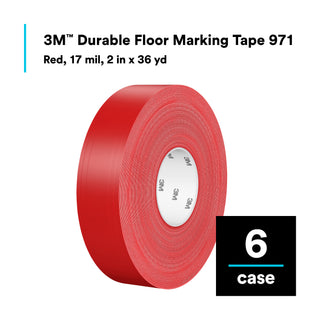 3M Durable Floor Marking Tape 971, Red, 2 in x 36 yd, 17 mil, 6 Rolls/Case