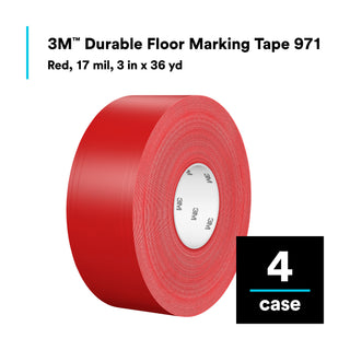 3M Durable Floor Marking Tape 971, Red, 3 in x 36 yd, 17 mil, 4 Rolls/Case