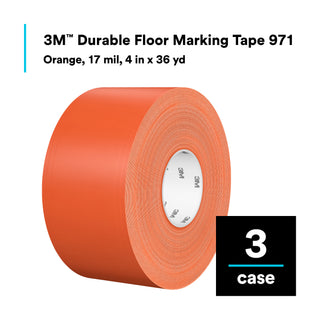 3M Durable Floor Marking Tape 971, Orange, 4 in x 36 yd, 17 mil, 3 Rolls/Case